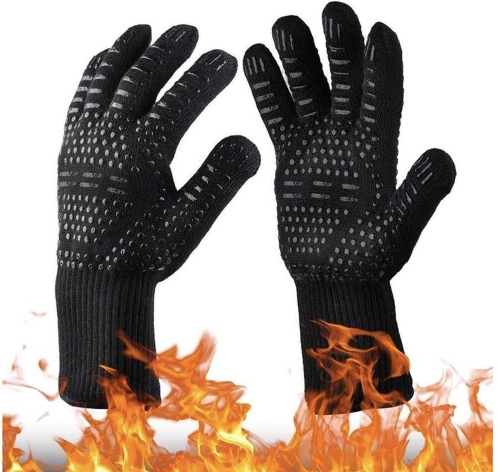 BBQ Gloves Flame  Non Slip Grilling Gloves Heat Resistant Silicone Double Layer